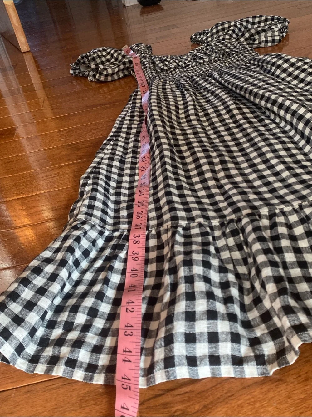 J.Crew 100% Linen Gingham Smocked Puff Sleeve Midi Dress XS